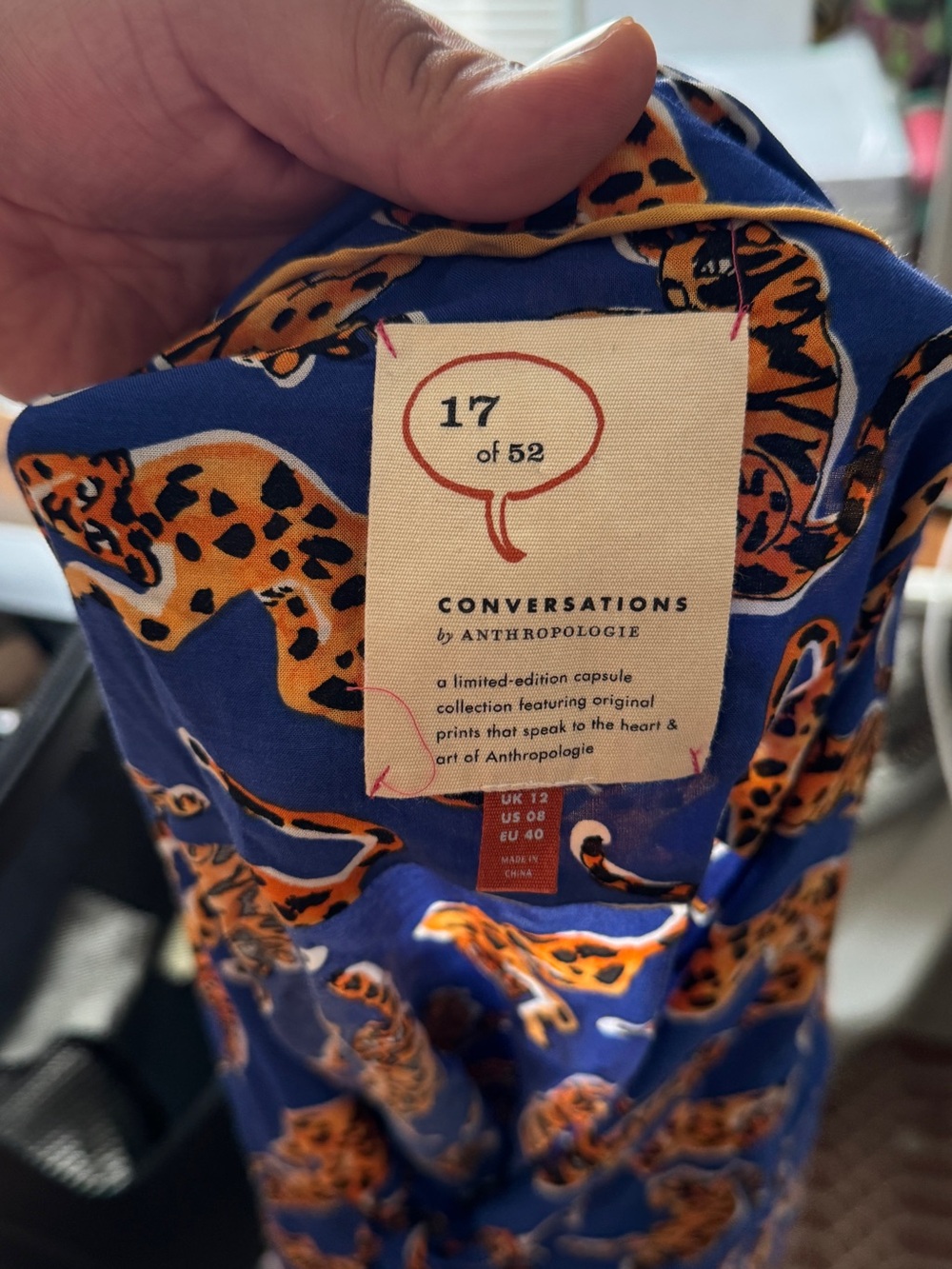 Anthropologie Conversations Blue Tiger Print blouse - Picture 4 of 4